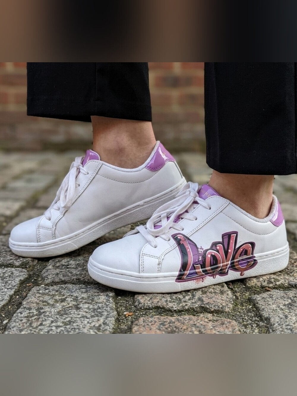 Skechers Goldie Dripping With Love White Lavender Graffiti Sneakers Size 7.5 GUC